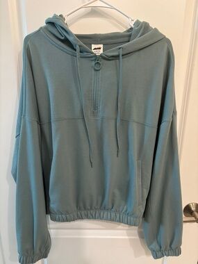 Avia Teal Scoop-Neck Half-Zip Hooded Pullover